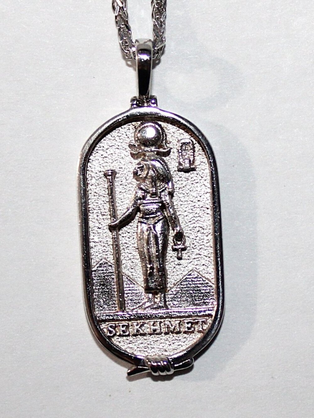 Sterling Silver Sekhmet Tablet Wheat Chain Necklace 24 Inches Adjustable 10 Gram
